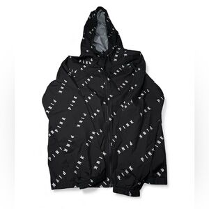 Victoria's Secret PINK Anorak Windbreaker Jacket Black White Logo Sz XS/S NWOT!